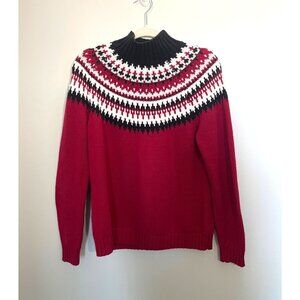 Croft & Barrow Womens Red & Black Nordic Knit Sweater S Cotton Acrylic Winter